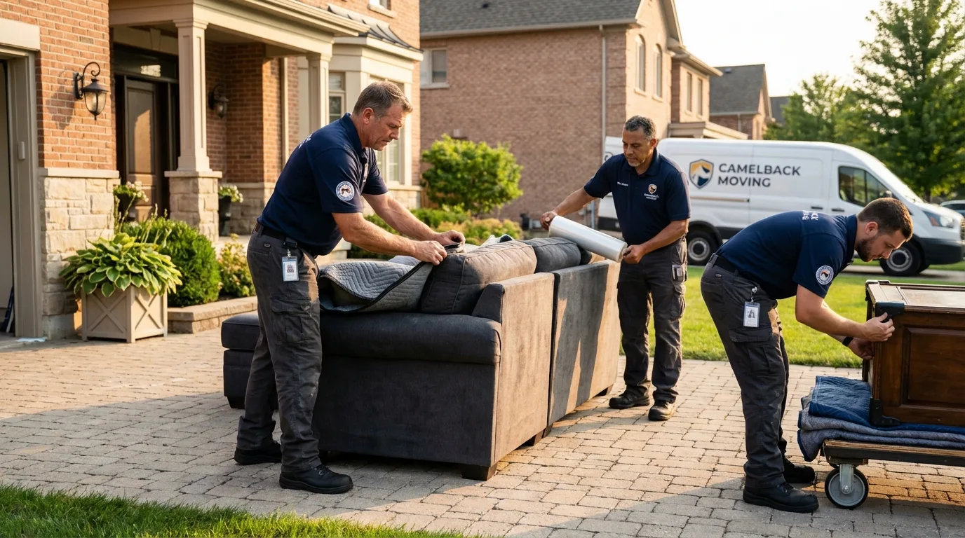 Large estate moving crew wrapping furniture in New Haven, IN